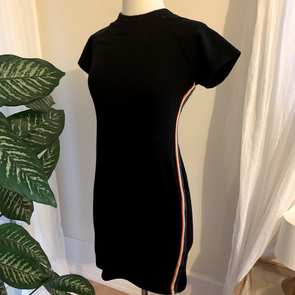 UO Silence + Noise Black Bodycon Dress, Rainbow